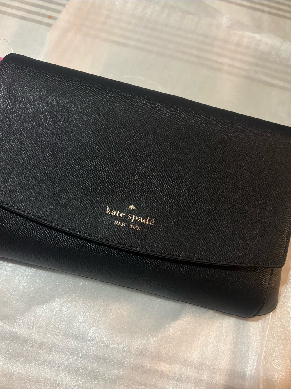 NWT- Kate spade Black Saffiano Leather Crossbody Bag with Gold Logo